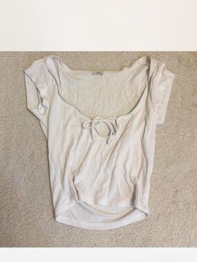 Wilfred White Ribbed Scoop-Neck Tie Front Tee